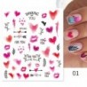 Szín: DP1461 - 1lapos 3D piros szív lézeres körömmatrica fekete betűs csillagvonal öntapadó csúszka Valentin-nap