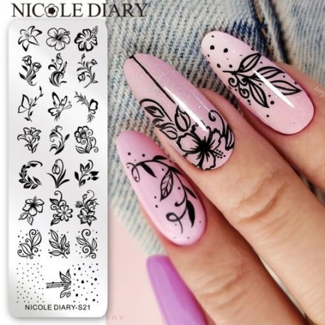 Szín: NICOLE DIARY-S21 - NICOLE NAPLÓ Virág Levelek Köröm Bélyegző Lemezek Pontpont Nyomtatás Kép Rozsdamentes Acél