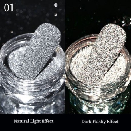 Szín: Diamonds-A1 - Köröm Kristályok Strasszos Púder Szuper fényes Fényvisszaverő Csillogó Pigment Por Holografikus