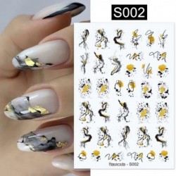 Szín: S002 - Tinta Virágzó Füst 3D Körömmatricák Színes virágmintás Virágos Leveles Körömmatricák Transzfer
