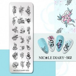 Szín: NICOLE DIARY-S02 - NICOLE NAPLÓ Virágzó levél bélyegző lemezek Francia körömforma körmökhöz Virágos köröm