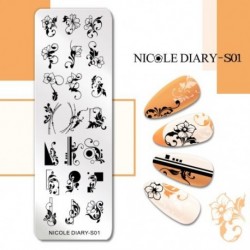 Szín: NICOLE DIARY-S01 - NICOLE NAPLÓ Csíkos vonal Levelek Köröm Bélyegző Lemezek Virág Virág Gravírozás