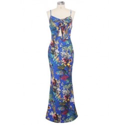 Szín: Royal Blue L - Spagettipántos Elegáns sellő hosszú női ruha virágmintás Nyitott hátú Bodycon ruha Nyári Deep V