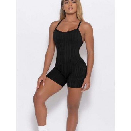Szín: fekete XXL - Activewear Bodycon Rompers Női Body Alkalmi Cross Fűzős Hát nélküli, Relax Fit Playsuit Nyári