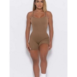 Szín: Khaki XXL - Activewear Bodycon Rompers Női Body Alkalmi Cross Fűzős Hát nélküli, Relax Fit Playsuit Nyári