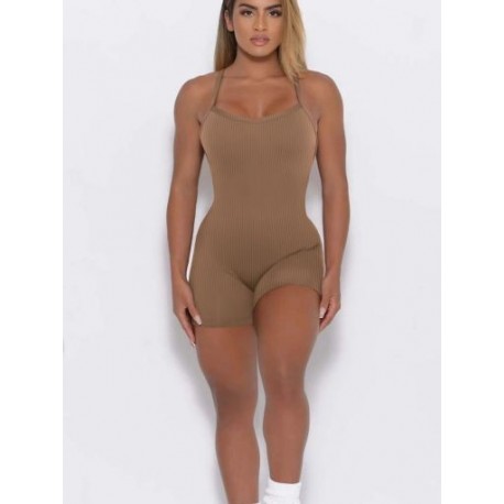 Szín: Khaki XXL - Activewear Bodycon Rompers Női Body Alkalmi Cross Fűzős Hát nélküli, Relax Fit Playsuit Nyári