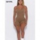 Szín: Khaki XXL - Activewear Bodycon Rompers Női Body Alkalmi Cross Fűzős Hát nélküli, Relax Fit Playsuit Nyári