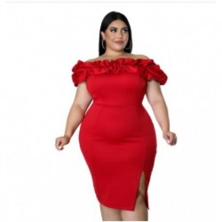 Szín: 7 XXL - Ruha Molett Női Ruházat 5XL Szexi Egy szógallérral Divatos buliruhák Midi estélyi elegáns