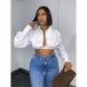 Szín: fehér M - Akaily fehér, rövid női ing utcai viselet, V nyakú, gombos, felfújható ujjú felső női kauzális