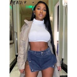 Szín: kék M - Akaily Solid Denim levehető rövidnadrágok szoknyák nyári ruhák nőknek 2023 Utcai viselet Kék csizmás