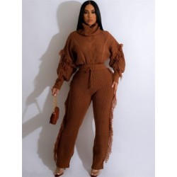 Szín: csokoládé XXL - Akaily őszi tél fekete kötött 2 kétrészes készletek női ruhák 2022 barna bojt hosszú ujjú