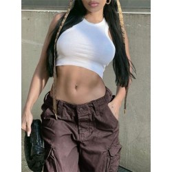 Szín: szürke M - Akaily Fall Khaki Cargo nadrágok nőknek utcai ruházat, 2022 magas derekú zsebek, táskás hétköznapi