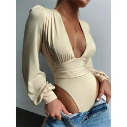 Szín: Khaki L - Akaily nyári, alkalmi, tömör Jumpsuit Női 2023 V nyakú, hosszú ujjú Body One Pieces Outfitek Fehér
