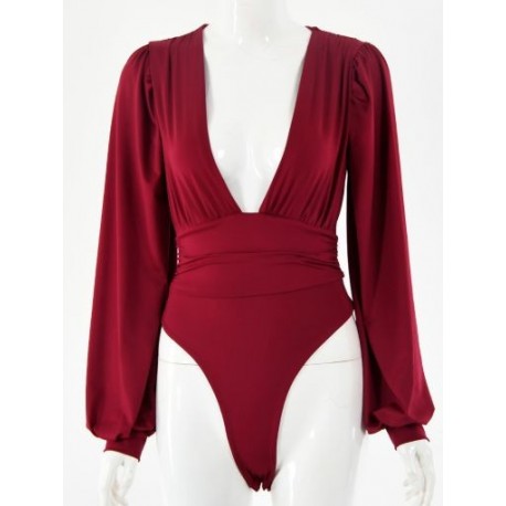 Szín: Claret L - Akaily nyári, alkalmi, tömör Jumpsuit Női 2023 V nyakú, hosszú ujjú Body One Pieces Outfitek Fehér