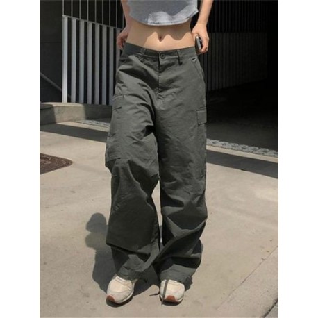 Szín: Army Green S - Akaily őszi rózsaszín cargo nadrágok nőknek 2022 Streetwear magas derekú, bő, széles lábszárú