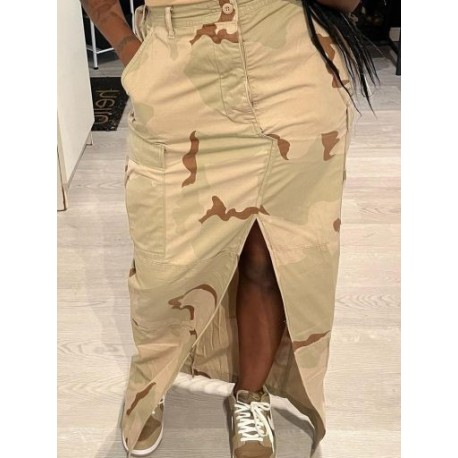 Szín: terepszínű sárga M - Akaily Summer Street Print szoknyák nőknek 2023 Magas derekú zsebek Cargo szoknyák Alkalmi