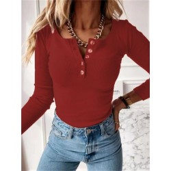 Szín: piros XXL - Akaily őszi fekete bordás pólók női divat 2022 vékony V nyakú, hosszú ujjú Y2K felsők női fekete