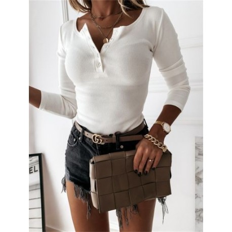 Szín: fehér XXL - Akaily őszi fekete bordás pólók női divat 2022 vékony V nyakú, hosszú ujjú Y2K felsők női fekete