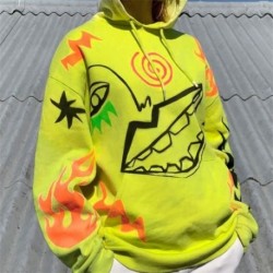 Szín: sárga S - Akaily őszi utcai ruházati nyomat Túlméretes fehér kapucnis női sárga bő, hosszú ujjú pulóverek