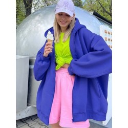 Szín: kék Egy méret - Akaily őszi, téli fekete cipzáras kapucnis pulóverek nőknek 2022 bő kapucnis, hosszú ujjú