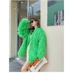 Szín: smaragdzöld M - Akaily Solid műszőrme női kabátok 2023 Streetwear hosszú ujjú V nyakú dzsekik Rózsaszín alkalmi