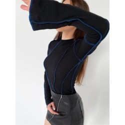 Szín: fekete L - Akaily őszi fekete csíkos pólók női divat 2022 vékony nyakú, hosszú ujjú Y2K felsők női fehér