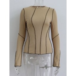 Szín: Khaki L - Akaily őszi fekete csíkos pólók női divat 2022 vékony, nyakú, hosszú ujjú Y2K felsők női fehér