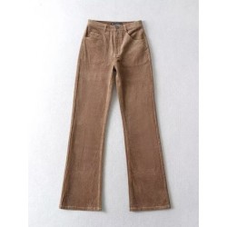 Szín: Khaki L - Akaily őszi tél barna kordbársony nadrág női divat, 2022 magas derekú, flare buggyos nadrág női