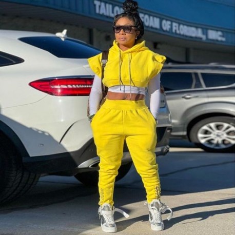 Szín: sárga L - Akaily őszi tél 2, kétrészes készletek atlétaruhák, női ruhák, 2021. bő, nyírt kapucnis pulcsik és