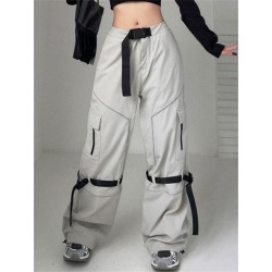 Szín: szürke S - Akaily Fall Streetwear Cargo Baggy Pants Női 2022 Magas derekú Zsebek Nadrágok Női Szürke Egyenes öv