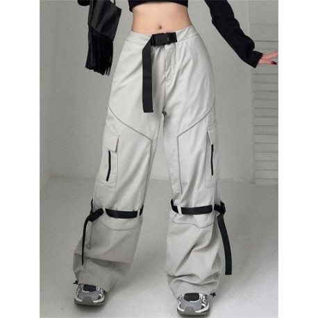 Szín: szürke S - Akaily Fall Streetwear Cargo Baggy Pants Női 2022 Magas derekú Zsebek Nadrágok Női Szürke Egyenes öv