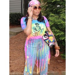 Szín: MULTI L - FQLWL Nyári Utcai ruházat Nyomtatott pólók Női 2022 O Nyakú Grafikus Bojt Nyomtatott Pólók Felsők Női