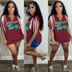 Szín: bordó XXXL - Akaily Summer Street Graphic pólók női 2022-es bojtárujjatlan nyomtatott felsők női V nyakú laza