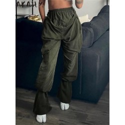 Szín: sötétzöld L - Akaily Fall Green Cargo Női nadrágok, 2022-es divat, magas derekú Patchwork Bandage táskás nadrág