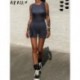 Szín: szürke L - Akaily Summer Streatwear Szürke One Pieces Jumpsuit Női 2023 Rövid, Elasztikus Romper Piaysuit Casual