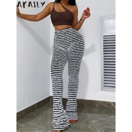 Szín: fekete M - Akaily őszi gyapjú kötött női nadrágok, divatos 2022, magas derekú, vékony, flare női nadrágok,