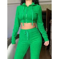 Szín: zöld L - Akaily Summer Pink 2 kétrészes szettek atléta, női ruhák, kapucnis, cipzáras Crop felső és nadrág