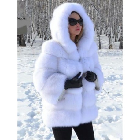 Szín: fehér XXL - Akaily őszi téli műszőrme női divat 2022 kapucnis hosszú ujjú téli bunda dzsekik női fekete alkalmi