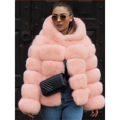 Szín: rózsaszín XXL - Akaily őszi téli műszőrme női divat 2022 kapucnis hosszú ujjú téli bunda dzsekik női fekete