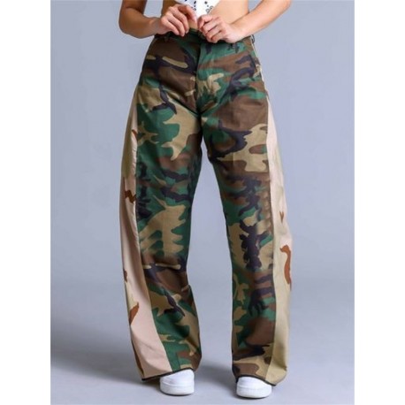 Szín: APRICOT M - Akaily őszi téli tehernadrág nőknek 2022 Streetwear Camo Print Patchwork táskás flare nadrág női,