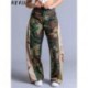 Szín: APRICOT M - Akaily őszi téli tehernadrág nőknek 2022 Streetwear Camo Print Patchwork táskás flare nadrág női,