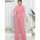 Szín: zöld XXL - Akaily őszi téli fekete Jumpsuit Női Alkalmi Egyrészes Outfitek 2022 Pink O Neck Cross Hosszú ujjú