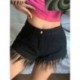 Szín: fekete S - Akaily Black Patchwork Feather Shorts Nyári Női Felszerelések 2023 Utcai viselet Magas derekú csizma