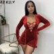 Szín: piros XXL - Akaily 2021 őszi barna, bársonyos nadrágtartó női jumpsuit Red Deep V Neck Bandage Bodycon Jumpsuit Női