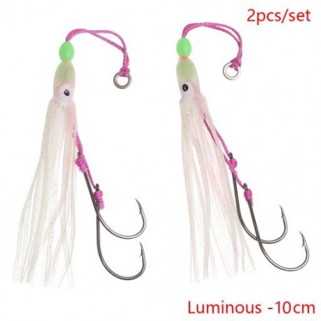 Szín: Világító -10cm - 2db Új Octopus Lure Squid Jig Fishing Puha csalik Big Squid Bionic Csaliszoknya Puha Csali horgokkal