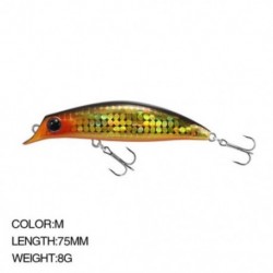 Szín: M szín - 75 mm-es 8g-os többszínű Minnow csalik horgászhorgok, hosszú dobású csalik lézeres csalik kültéri
