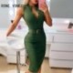 Szín: zöld S - Női Solid Elegant Tank Bordázott gombos Síkék Bodycon Szexi ruhák