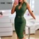 Szín: zöld S - Női Solid Elegant Tank Bordázott gombos Síkék Bodycon Szexi ruhák