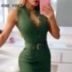 Szín: zöld S - Női Solid Elegant Tank Bordázott gombos Síkék Bodycon Szexi ruhák
