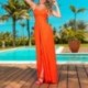 Szín: narancssárga M - Női Elegant Solid Sleeveless Cami Asymmetrical Vacation Beach Maxi felső rövid szettek